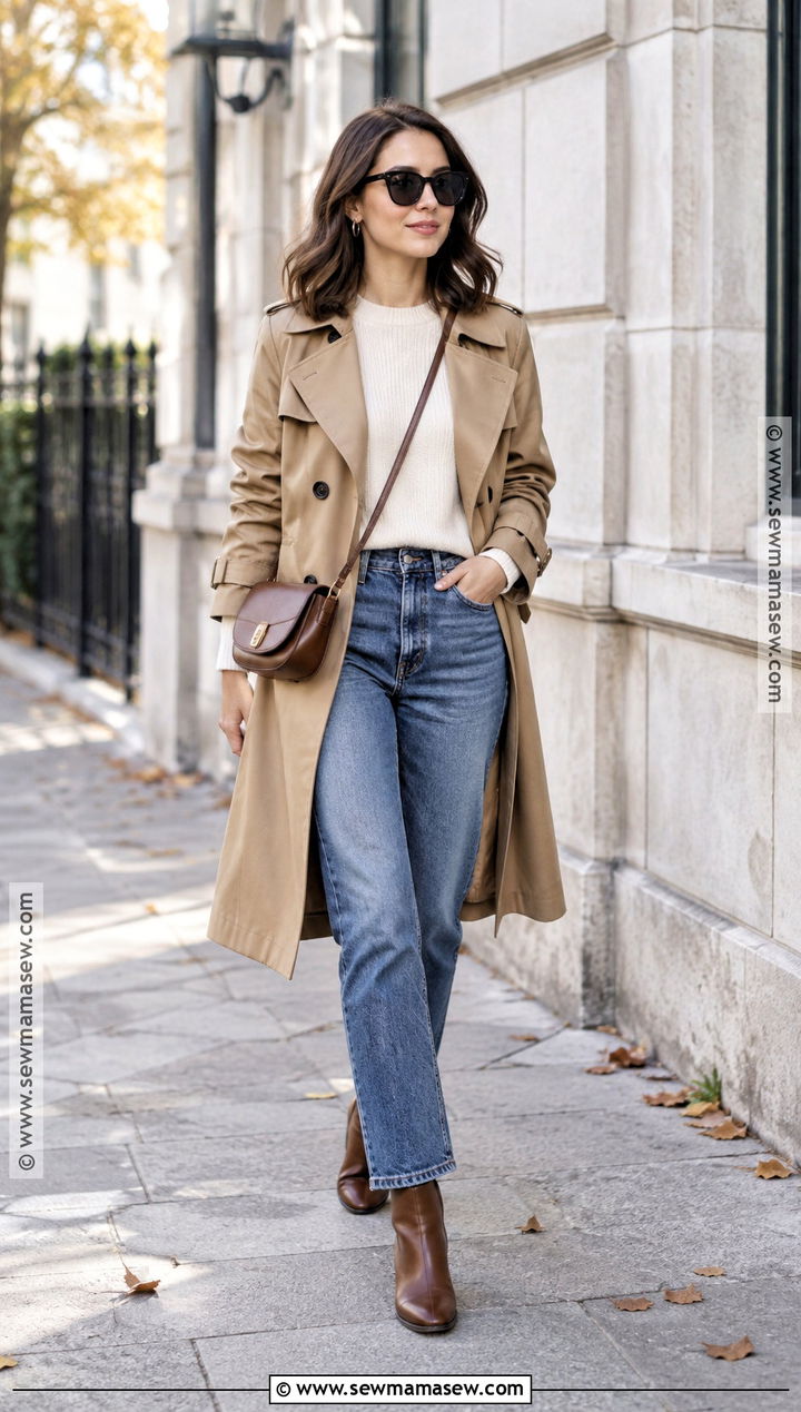 Petite Trench Coat and Straight Leg Jeans Outfit - 15 Fall Outfits Petite for Women 2026