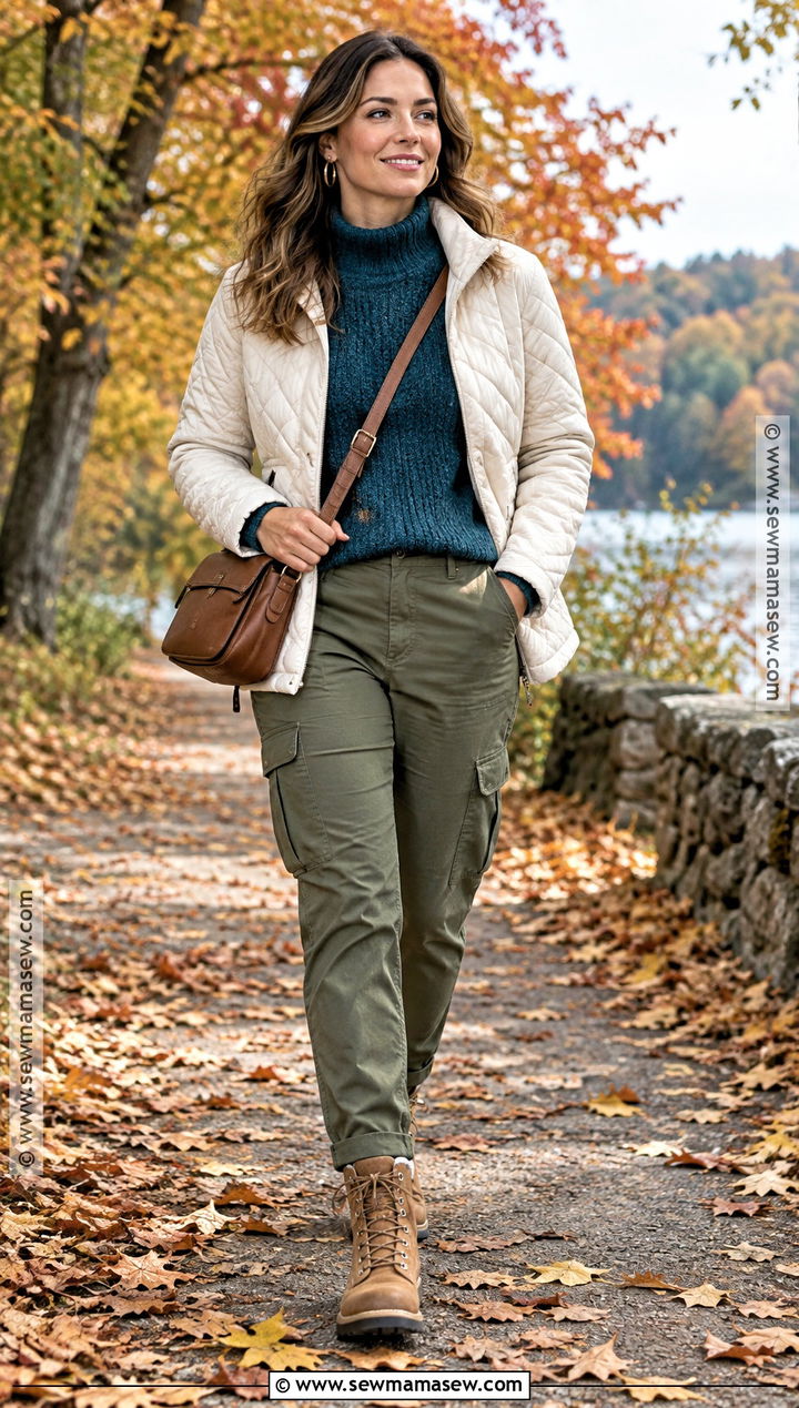 Petrol Blue Knit With Olive Cargo Pants - 15 Autumn Blue Knitwear Ideas