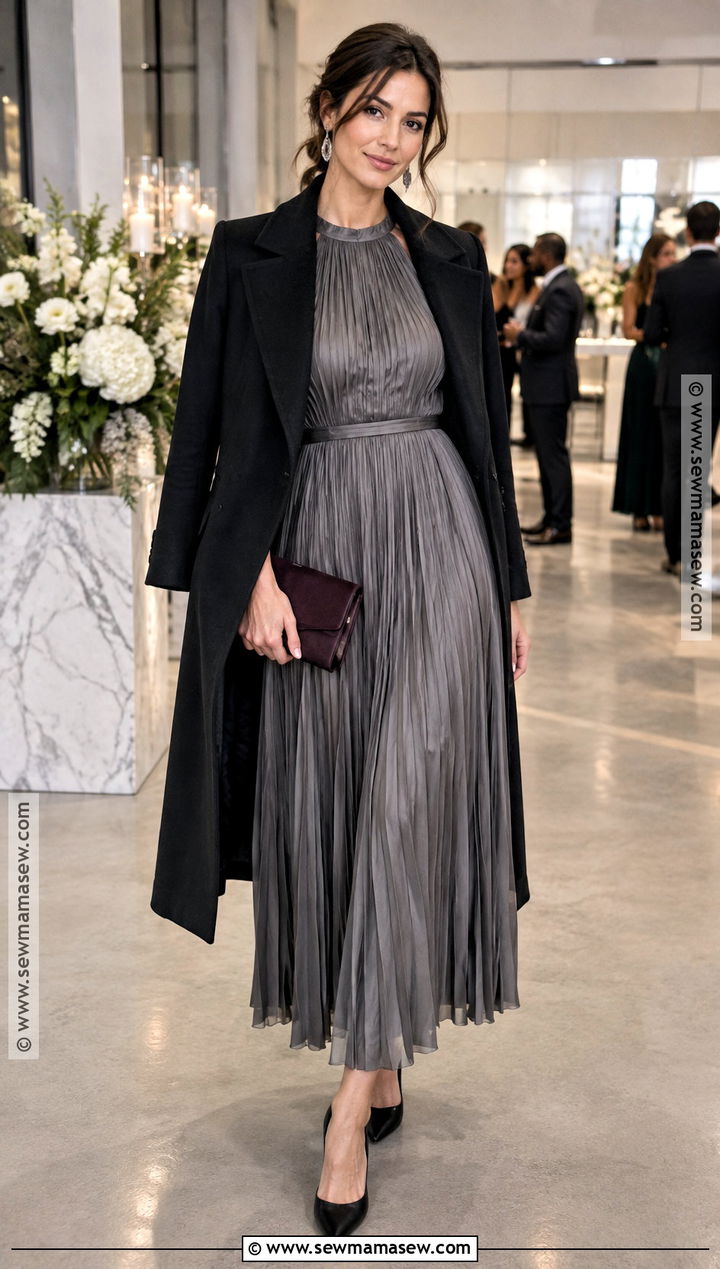 Pewter Pleated November Wedding Guest Dress - 25 november wedding guest dress ideas