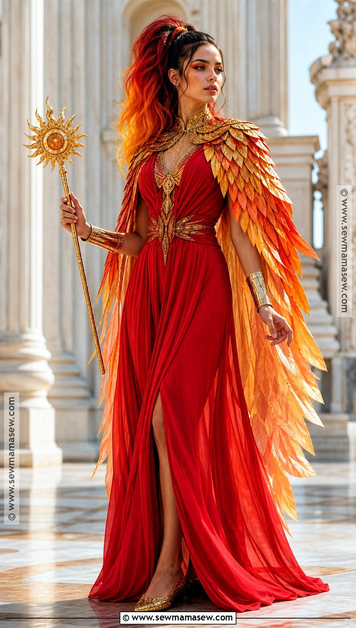 Phoenix Costume With Red Feather Cape - 30 red dress halloween costume ideas
