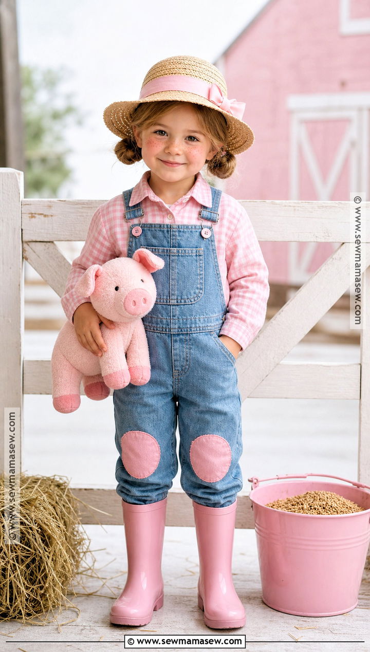 Pig Farmer Costume With Pink Details - 30 farmer costume ideas for kids