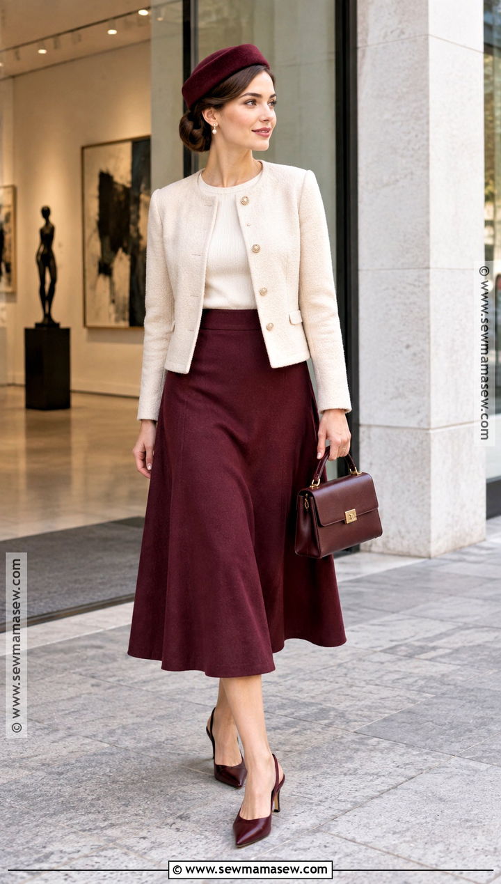 Pillbox Hat With Collarless Jacket And Midi Skirt - 15 Fall Fashion Hat Ideas