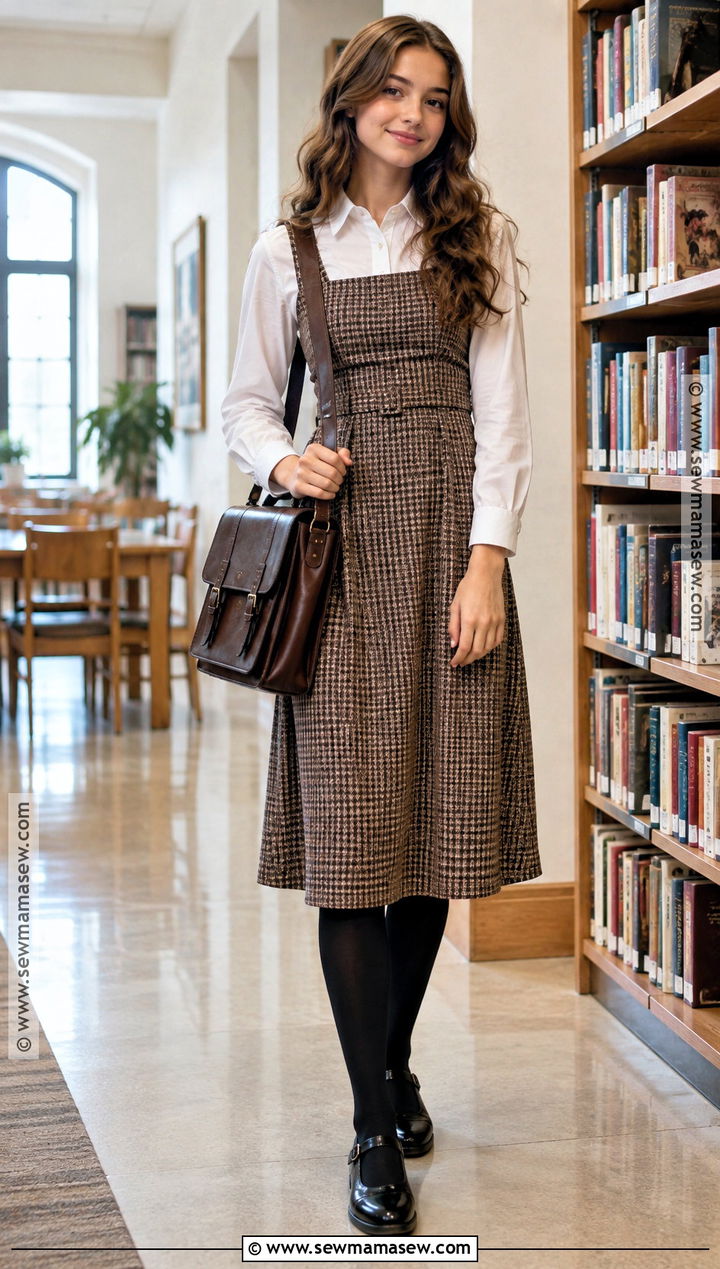 Pinafore Dress And Button Down Shirt Outfit - 20 Classy Back To School Outfits