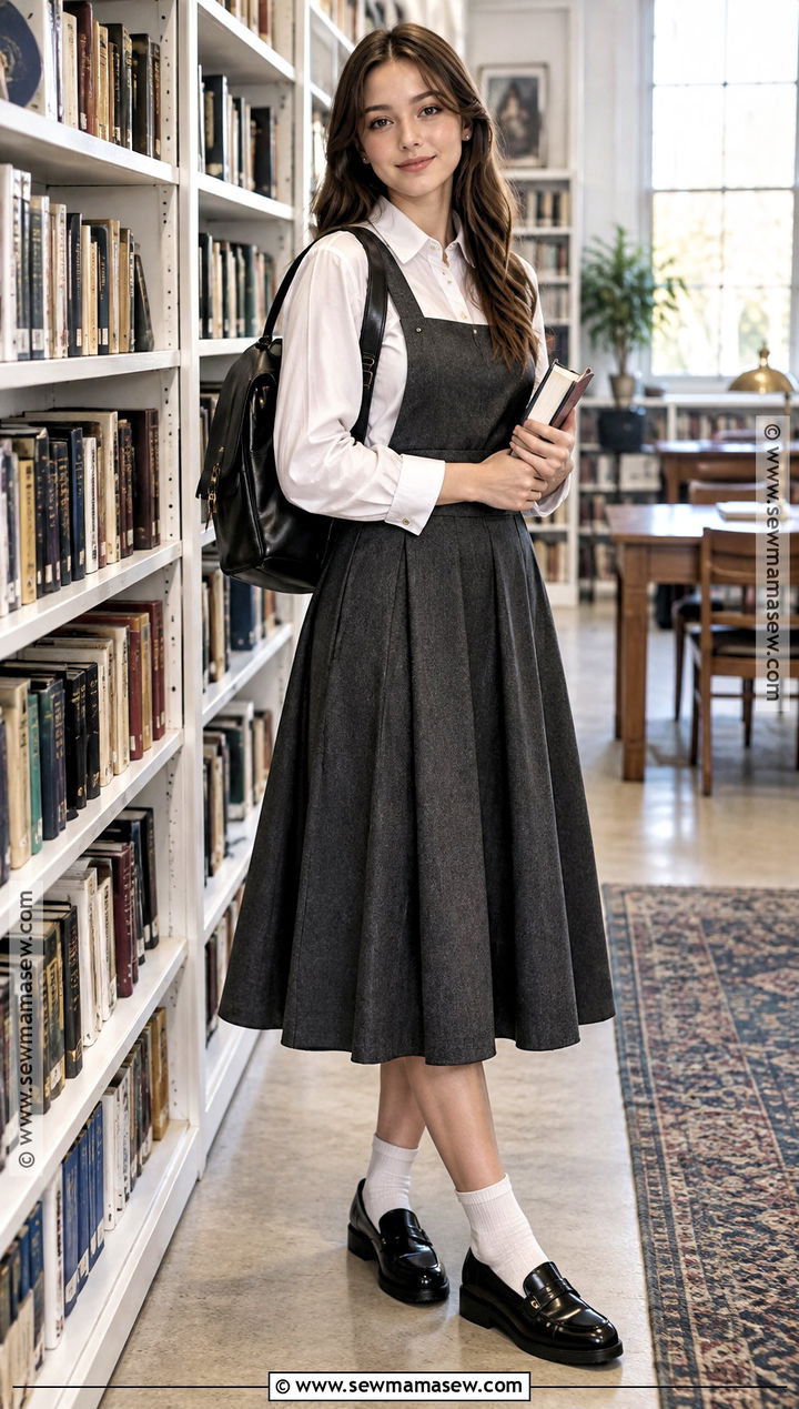 Pinafore Dress and Collared Shirt Back to School Outfit - 15 elegant back to school outfits