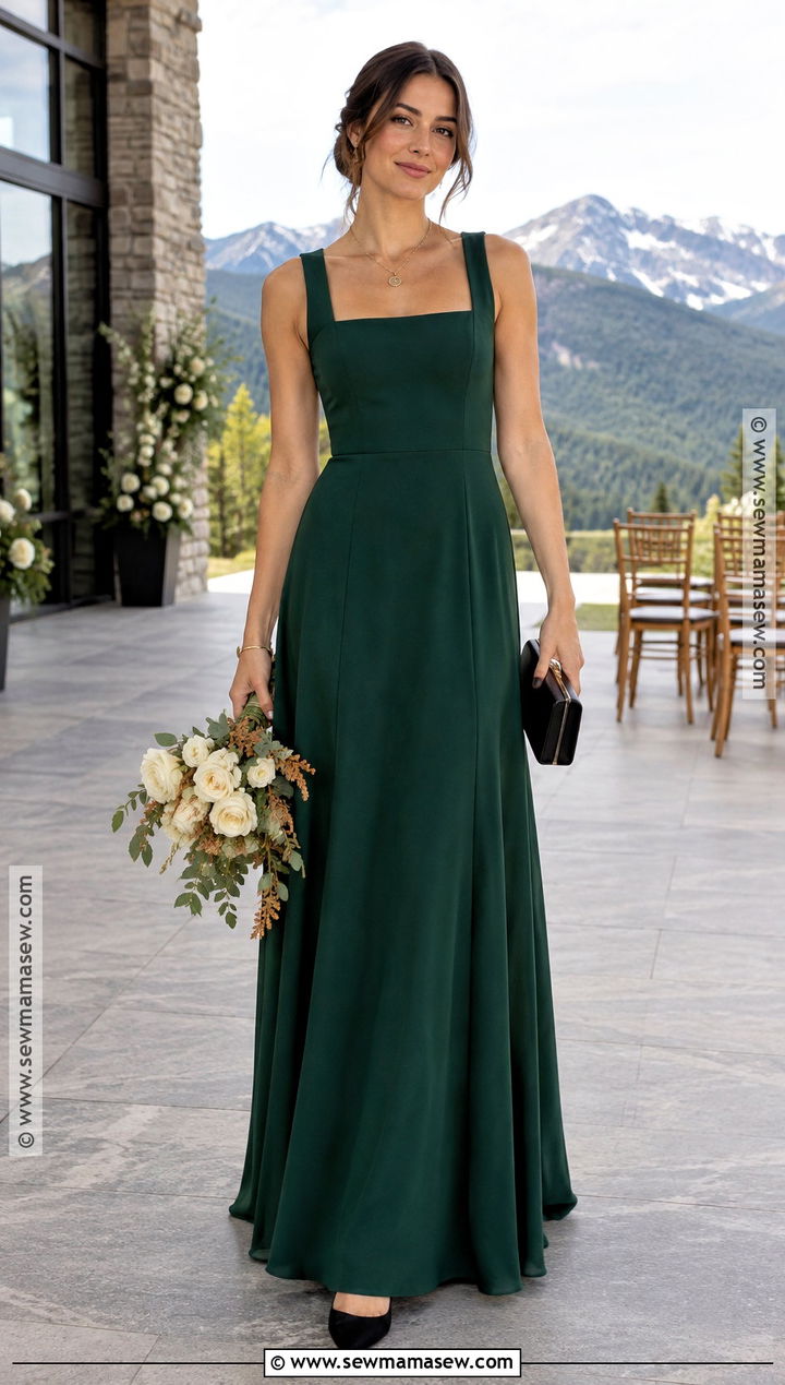Pine Green Square Neck Bridesmaid Dress - 15 Green Bridesmaid Dresses Fall