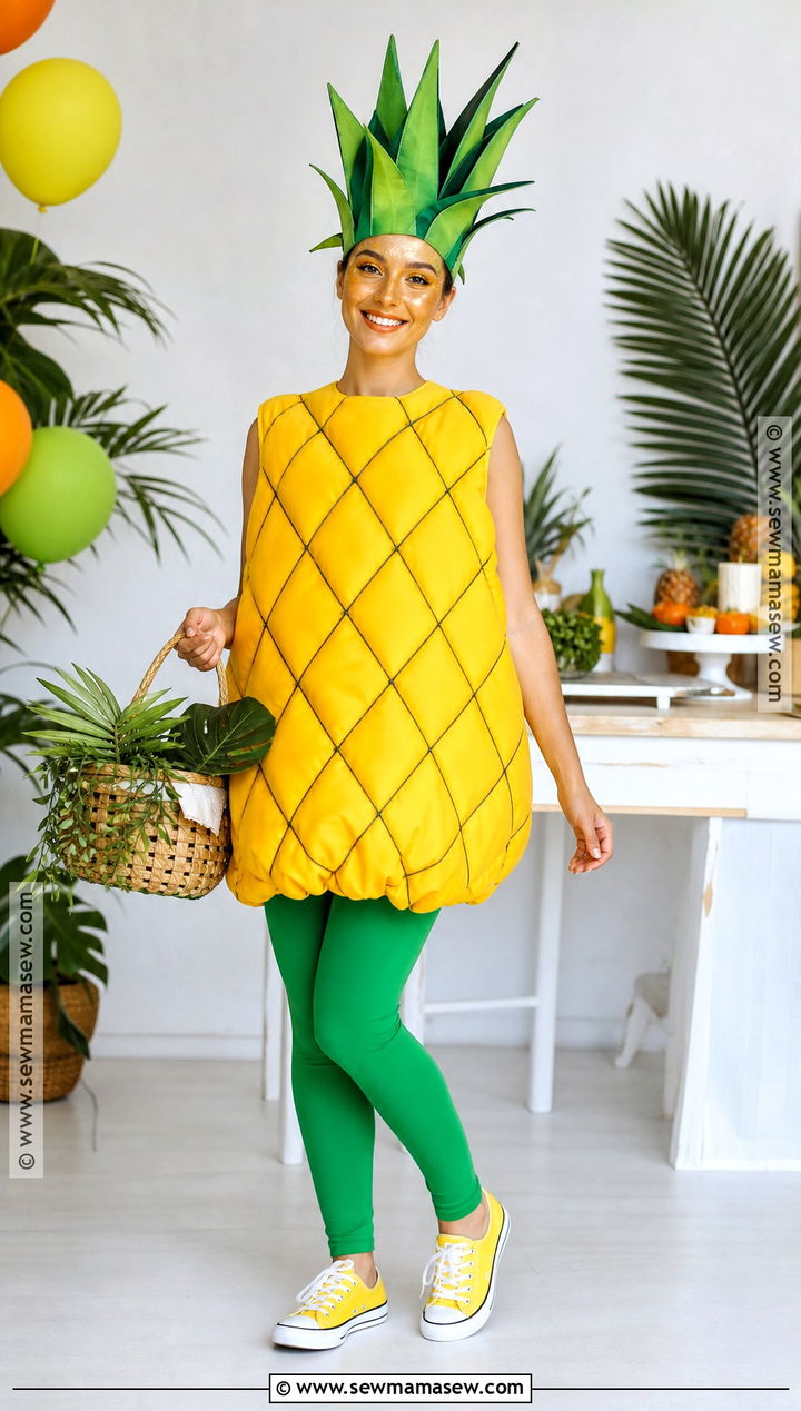 Pineapple Costume With Green Leaf Crown - 30 tropical costume ideas