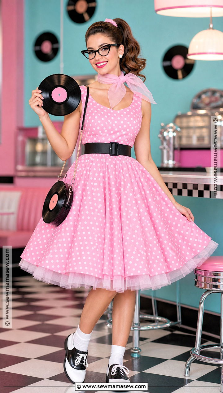 Pink 1950s Sock Hop Dress Costume - 30 pink dress halloween costume ideas