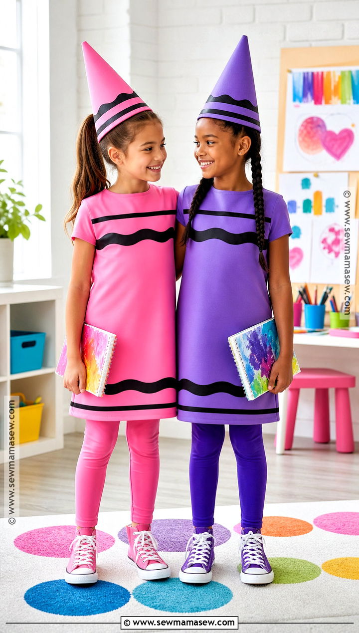 Pink And Purple Crayon Duo Costume - 35 duo costumes for girls for best friends