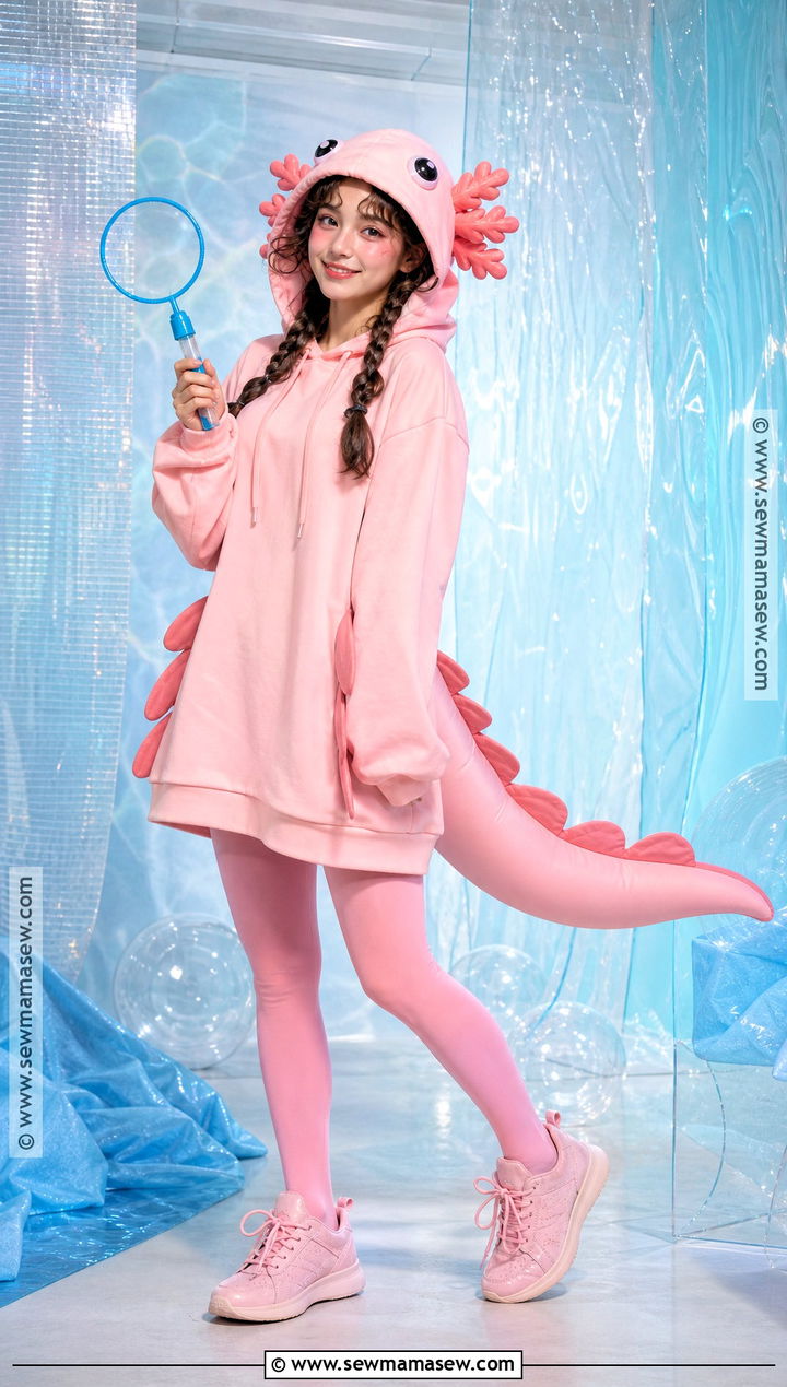 Pink Axolotl Costume With Frilled Headpiece - 40 cute halloween costume ideas