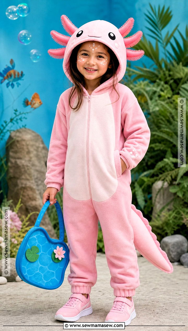 Pink Axolotl Costume With Frilly Gills - 40 kids costumes