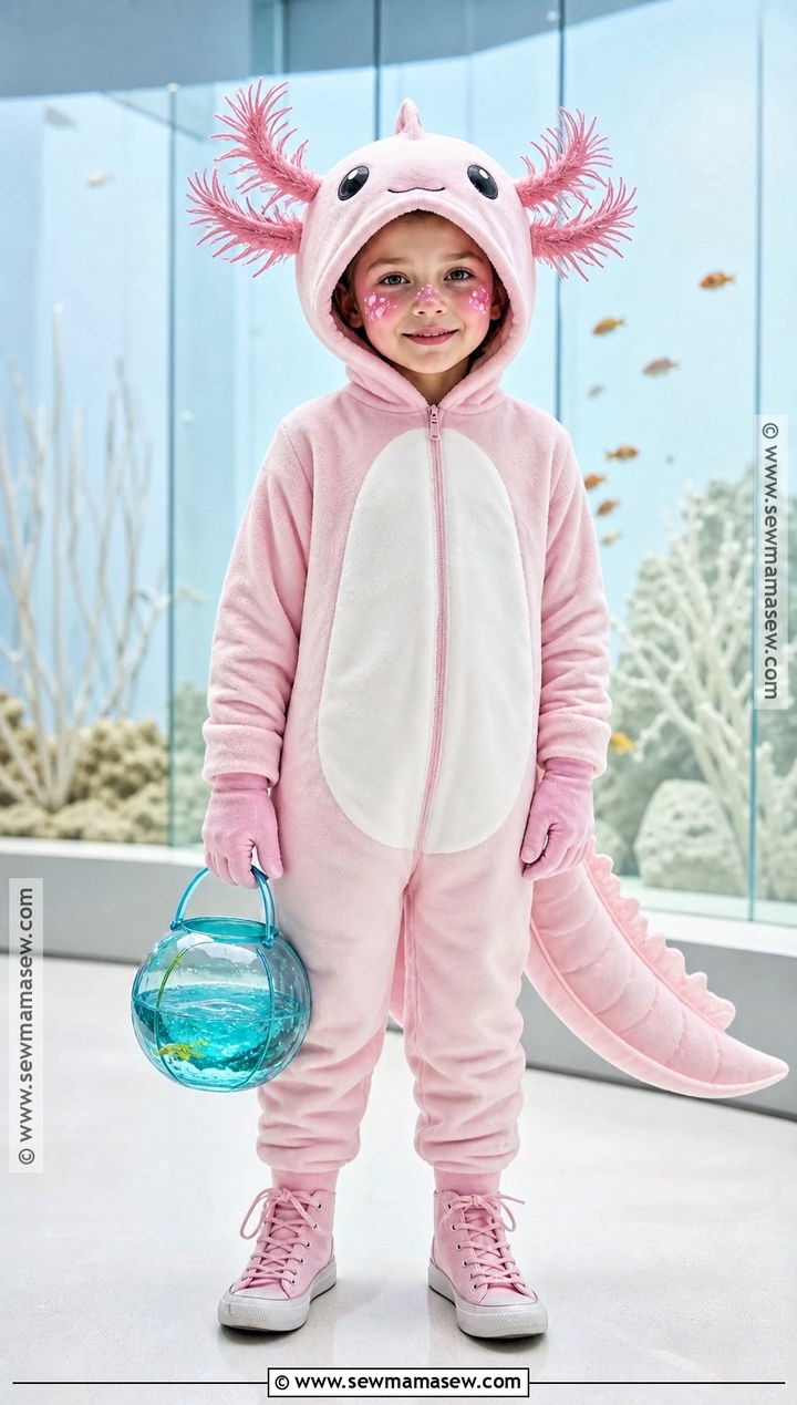 Pink Axolotl Costume With Frilly Gills - 35 animal costumes for kids