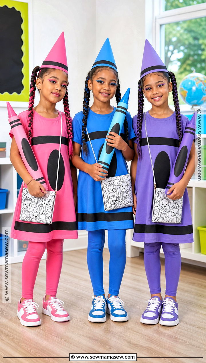 Pink Blue And Purple Crayon Costume - 30 3 girls halloween costumes