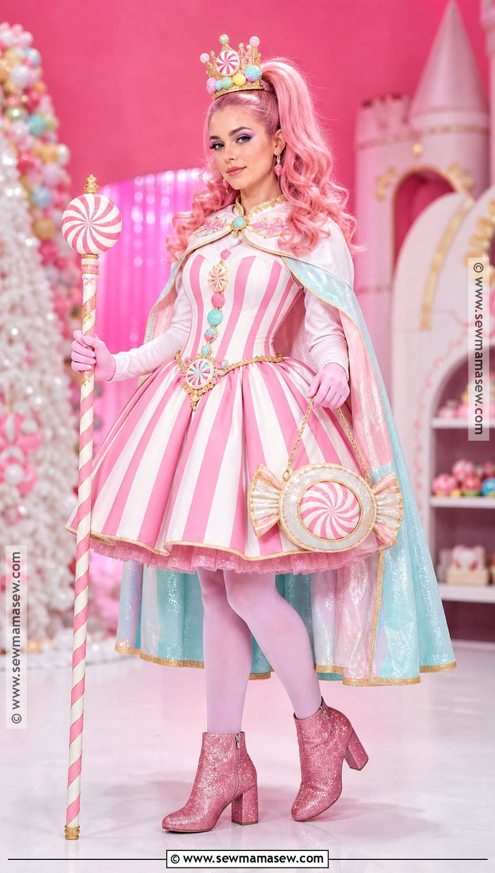Pink Candy Queen Costume With Striped Dress - 35 pink hair halloween costume ideas