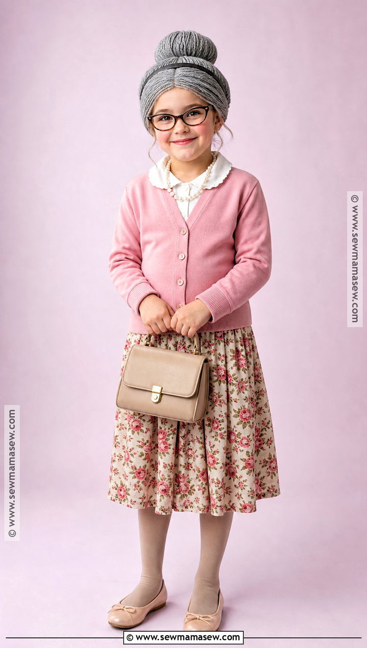 Pink Cardigan Grandma Costume - 30 kids old lady costume ideas