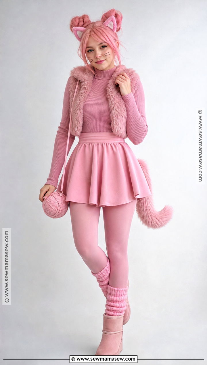 Pink Cat Costume With Faux Fur Set - 30 pink hair costume ideas