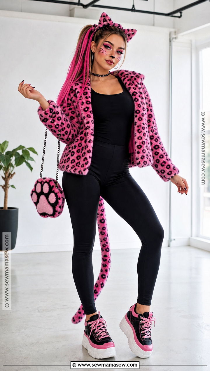 Pink Cheetah Costume With Faux Fur Jacket - 50 cheetah costume ideas