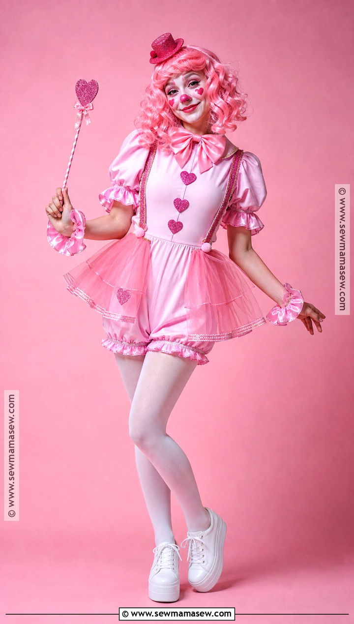 Pink Clown Costume With Heart Makeup - 30 Costume Clown Ideas