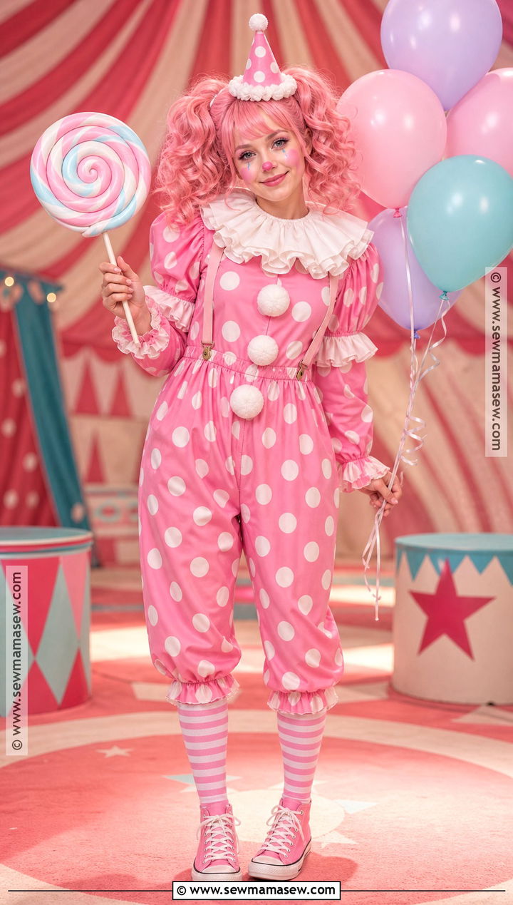 Pink Clown Costume With Ruffled Collar - 30 pink hair costume ideas