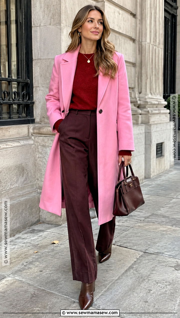 Pink Coat And Red Knit Outfit - 20 pink outfits autumn
