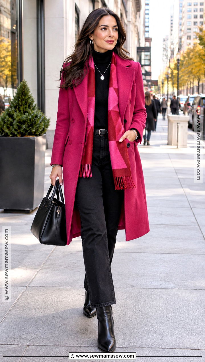 Pink Coat Fall Outfit - 25 Colorful Fall Outfits