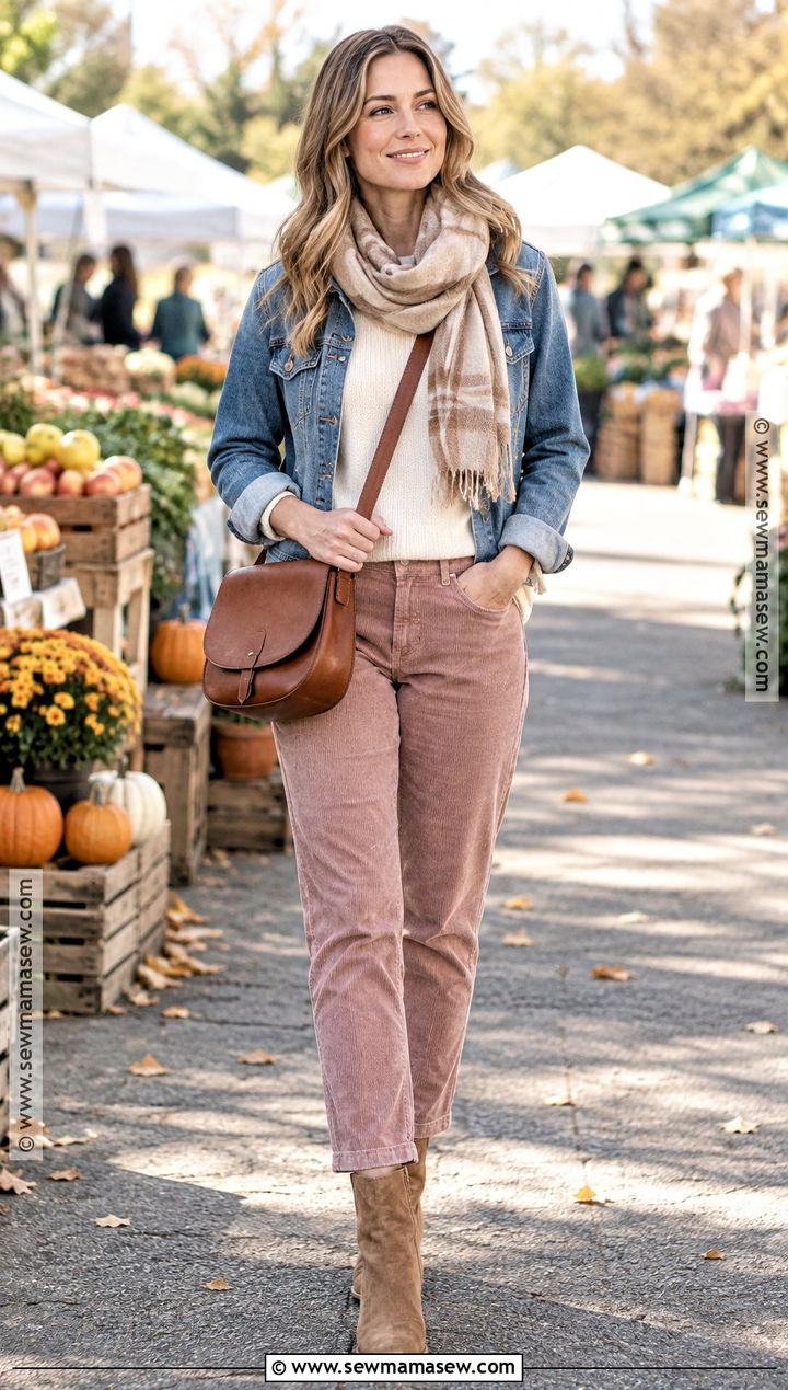 Pink Corduroy Pants With Denim Jacket - 15 pink pants fall
