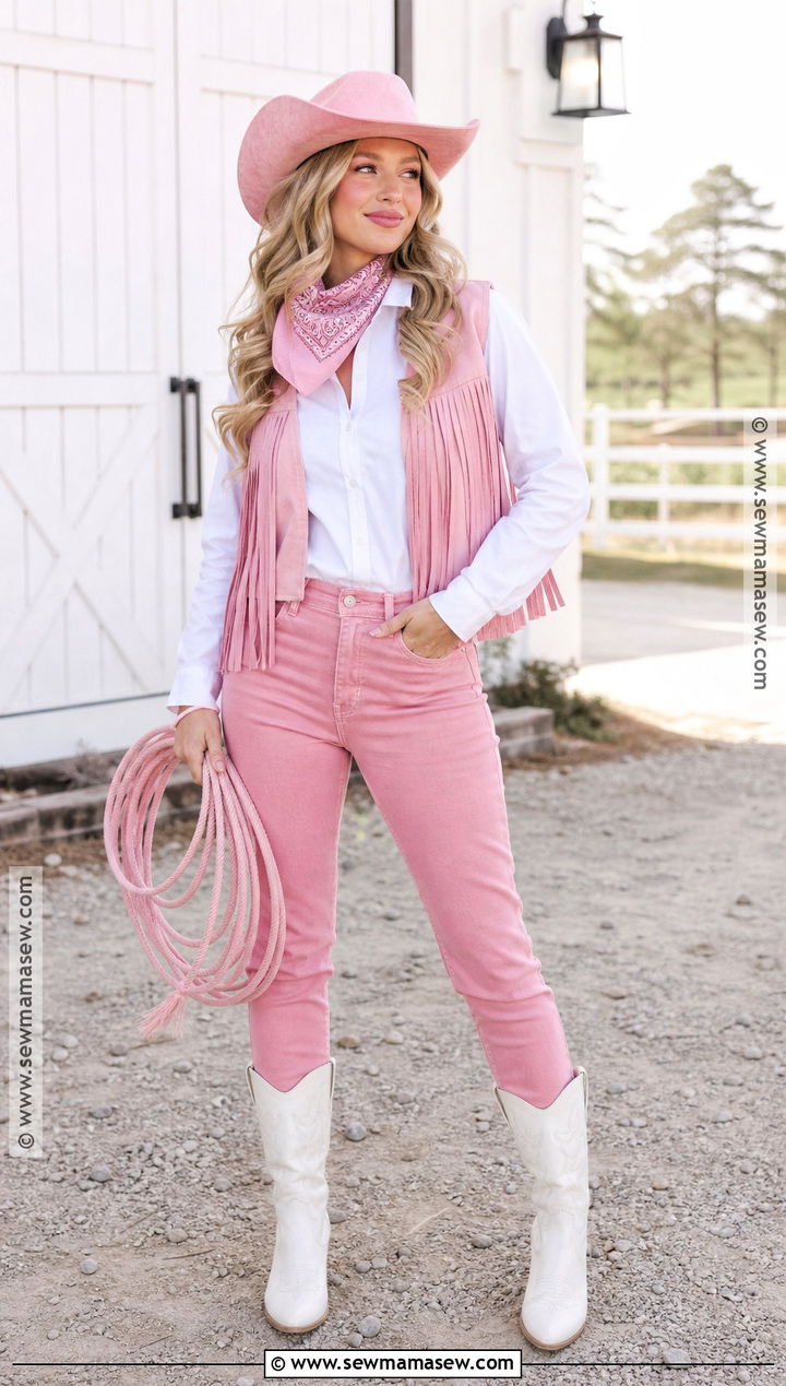 Pink Cowgirl Costume With Fringe Vest - 40 cute halloween costume ideas