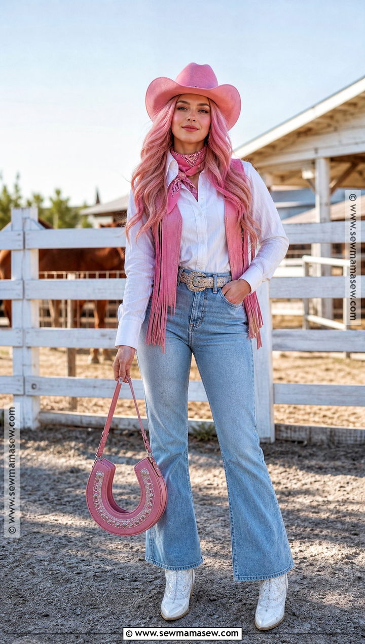 Pink Cowgirl Costume With Fringe Vest - 35 pink hair halloween costume ideas