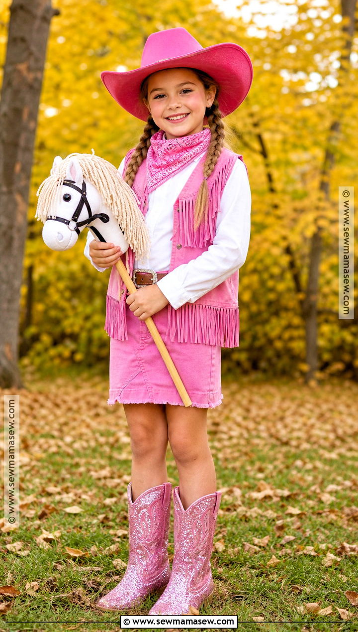 Pink Cowgirl Costume With Sparkly Boots - 40 girls halloween costumes