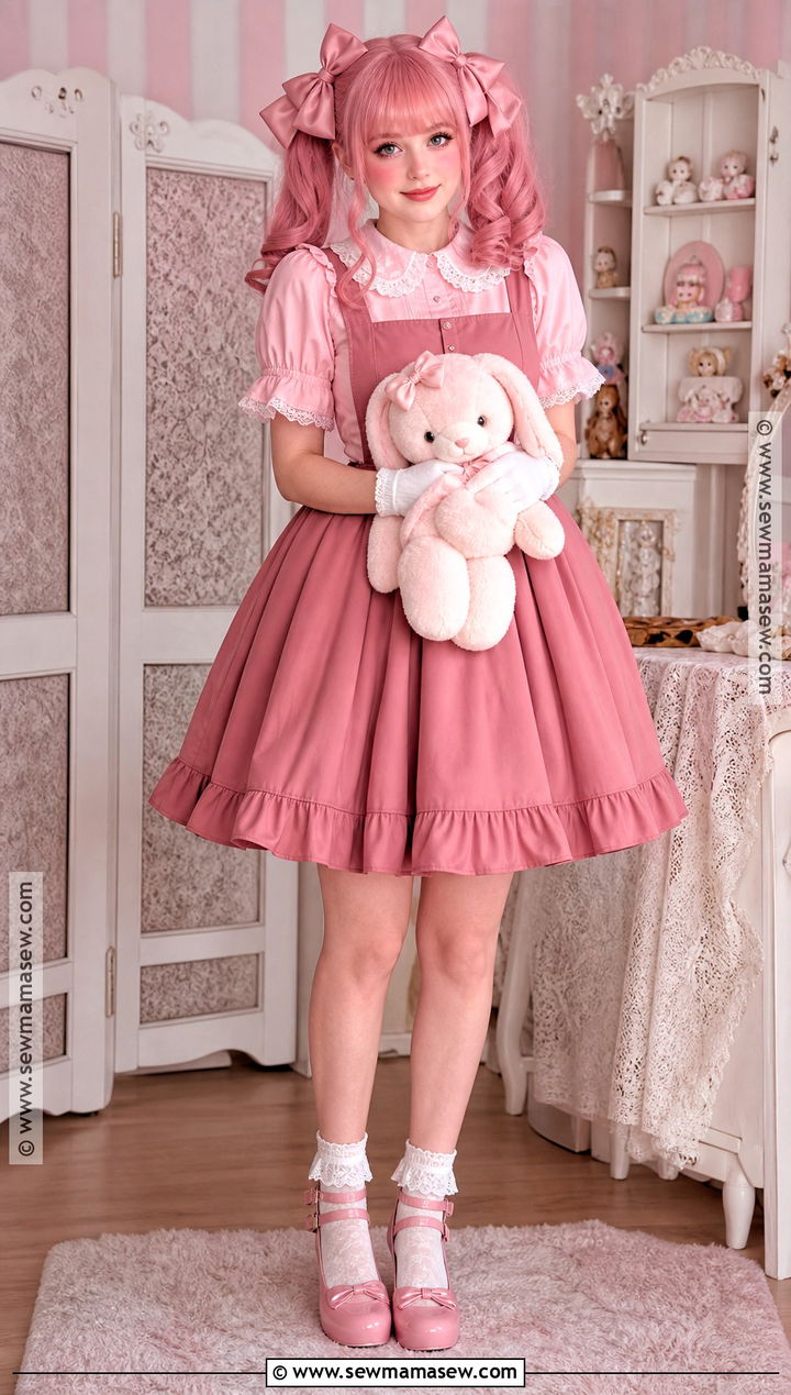 Pink Doll Costume With Pinafore Dress - 35 pink hair halloween costume ideas
