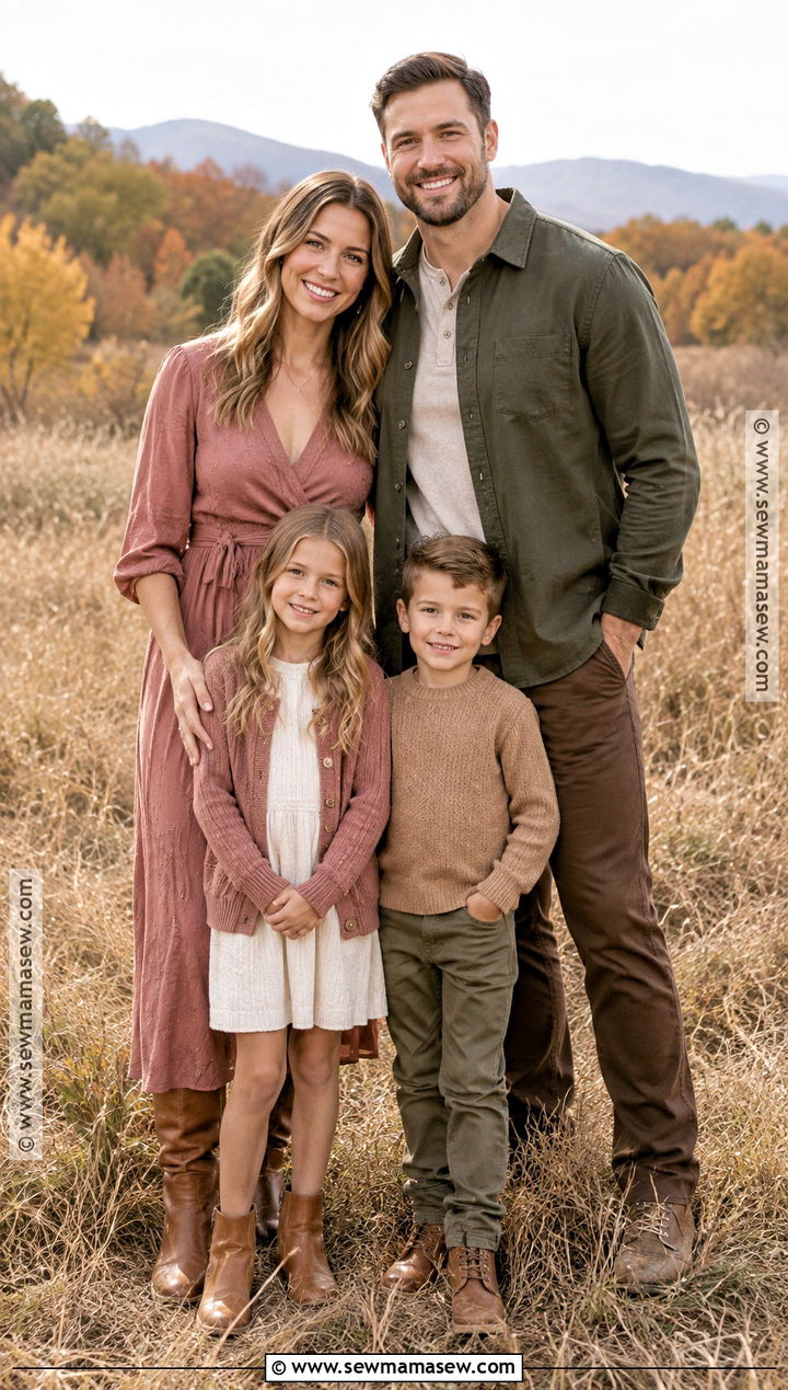Pink Dress and Earth Tone Fall Family Photo Outfits - 15 pink family photo outfits fall