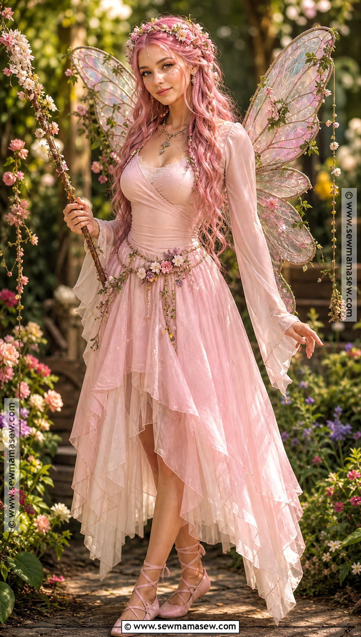 Pink Fairy Costume With Floral Wings - 30 pink hair costume ideas