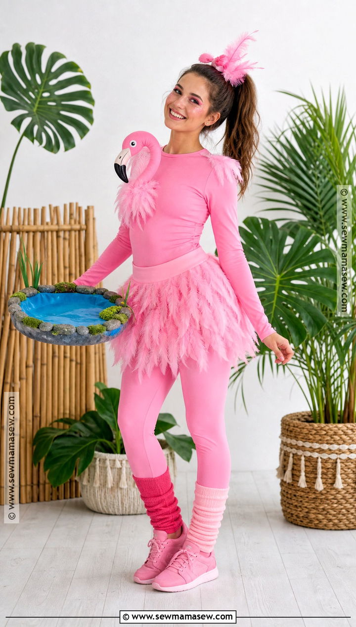 Pink Flamingo Costume With Feathered Skirt - 35 animal costume ideas