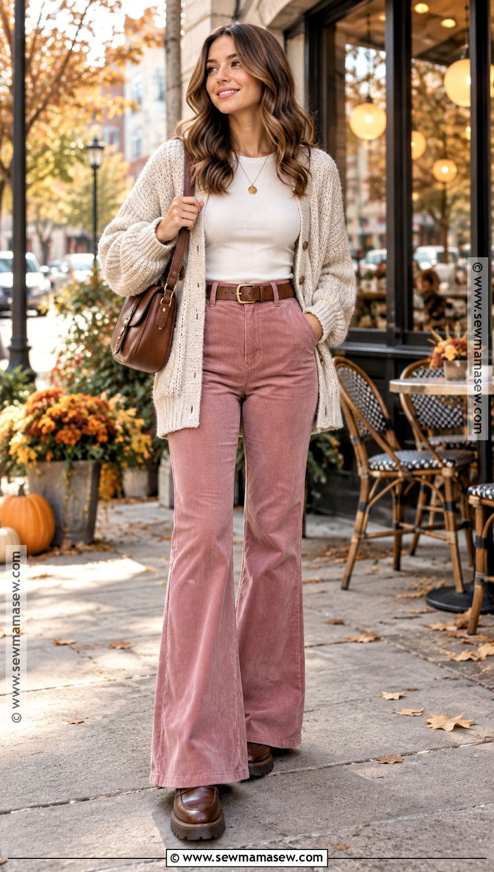 Pink Flare Pants With Chunky Cardigan - 15 pink pants fall