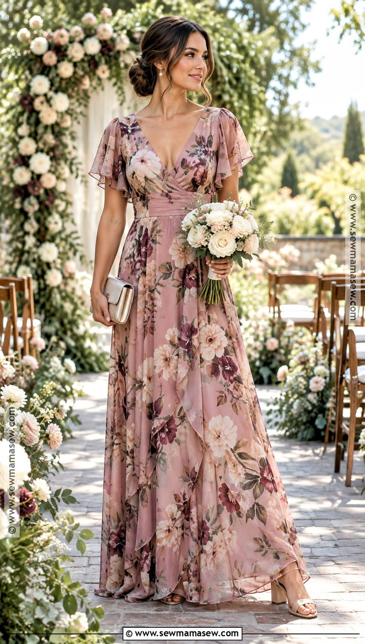 Pink Floral Bridesmaid Maxi Dress - 15 Fall Pink Wedding Bridesmaid Dresses