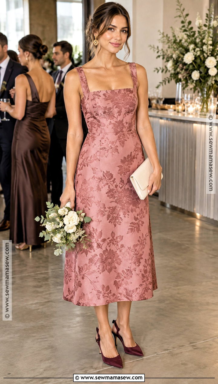 Pink Floral Jacquard Fall Bridesmaid Dress - 15 pink fall bridesmaid dresses