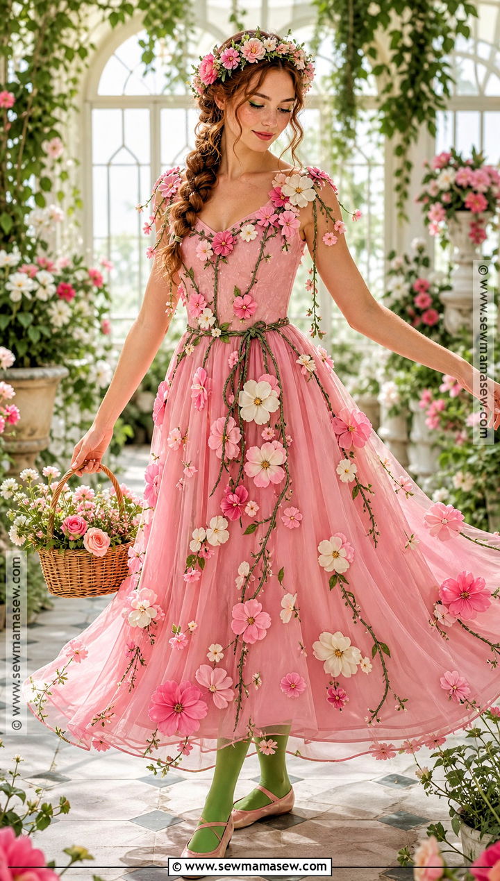 Pink Flower Garden Dress Costume - 30 pink dress halloween costume ideas