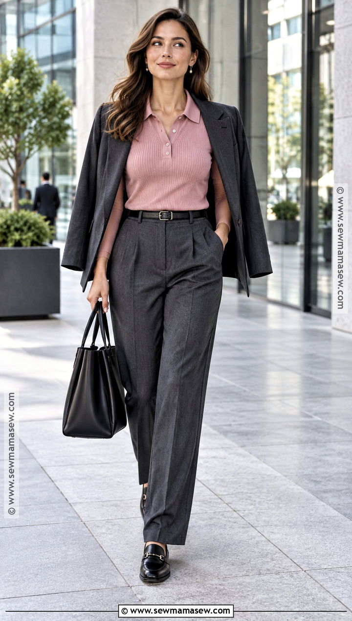 Pink Knit Polo With Pleated Trousers - 15 autumn pink knitwear ideas