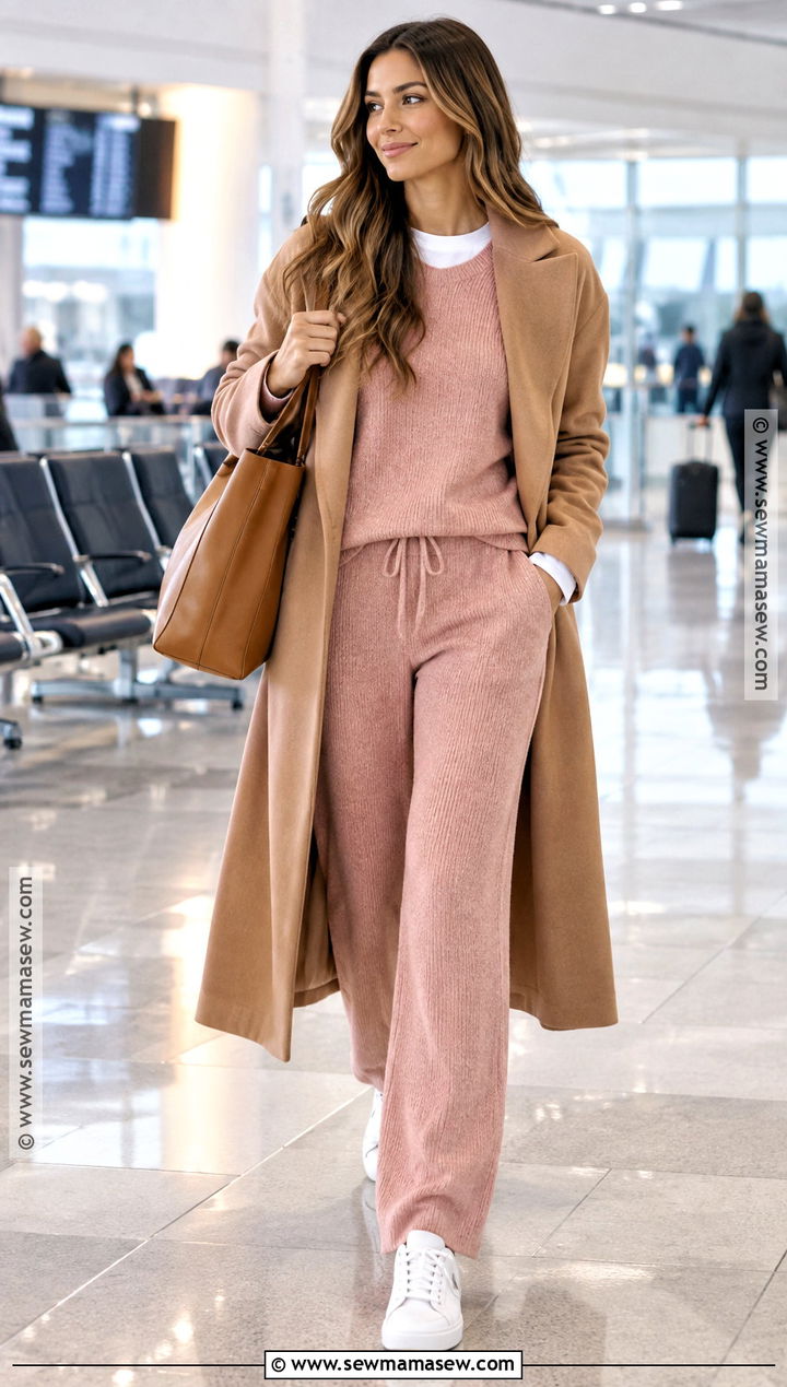 Pink Knit Set and White Sneakers Outfit - 15 Pink Fall Fashion Ideas