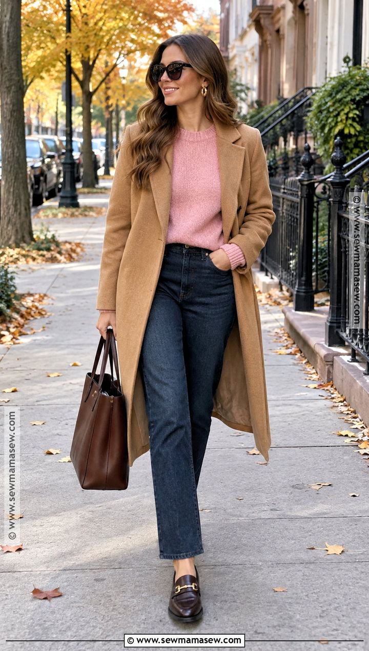 Pink Knit Sweater With Dark Wash Jeans - 15 fall fashion pink knit ideas