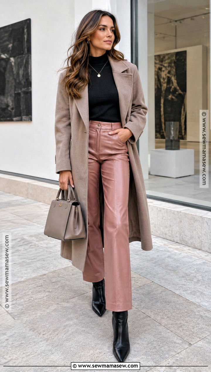 Pink Leather Pants With Neutral Coat - 15 pink pants fall