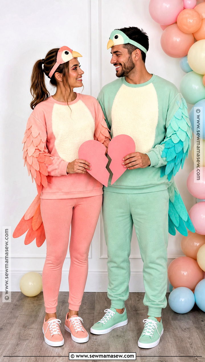 Pink Lovebird Couple Costume - 30 bird halloween costume ideas