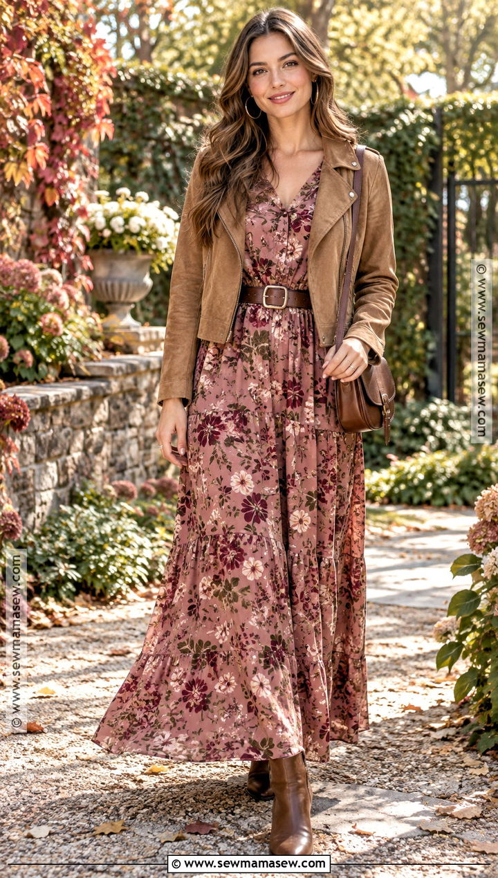 Pink Maxi Dress and Suede Jacket Outfit - 25 pink fall outfits
