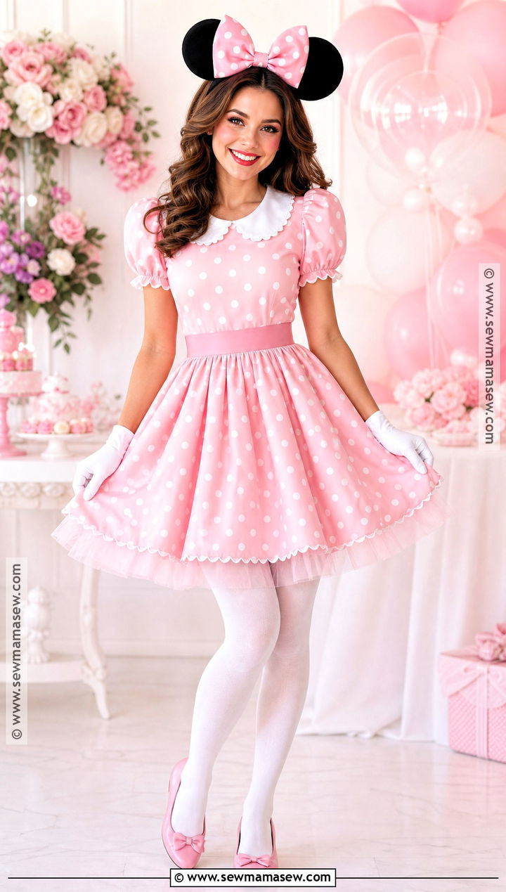 Pink Minnie Mouse Costume With Puff Sleeve Dress - 30 minnie mouse costume ideas for women