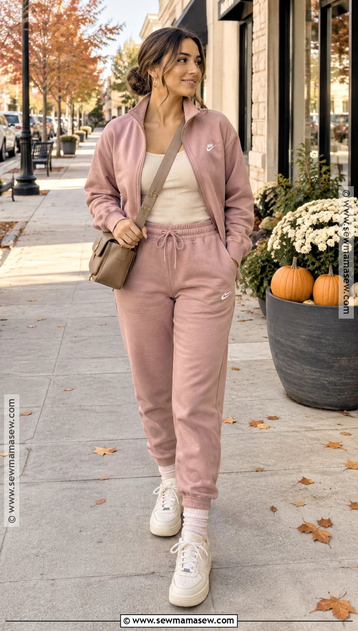 Pink Nike Tracksuit With Neutral Sneakers - 15 nike tracksuit fall fashion ideas