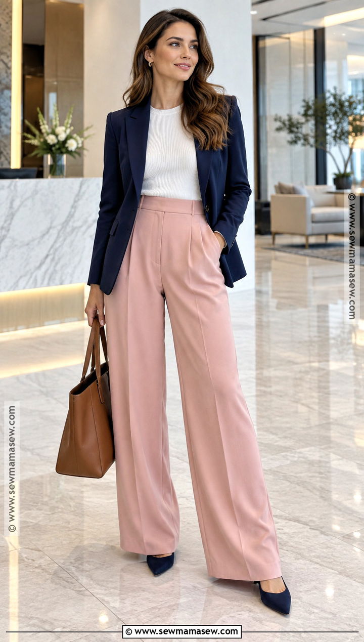 Pink Palazzo Pants With Navy Blazer - 15 pink pants fall