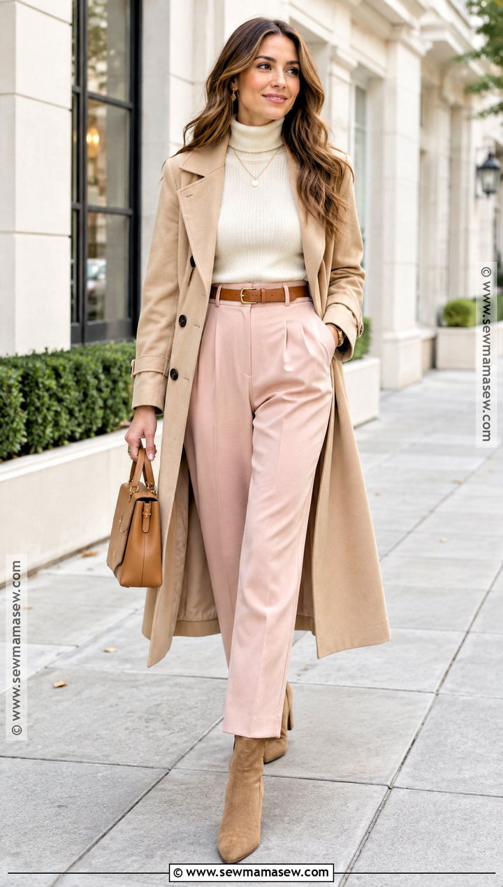 Pink Pants With Cream Turtleneck - 20 pink pants fall outfit