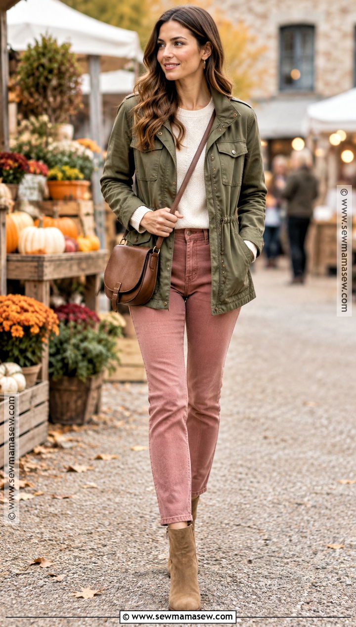 Pink Pants With Olive Green Jacket - 20 pink pants fall outfit