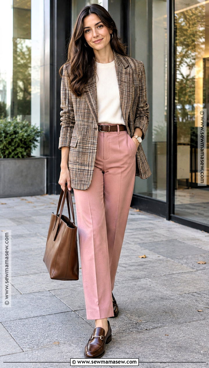 Pink Pants With Plaid Blazer - 20 pink pants fall outfit