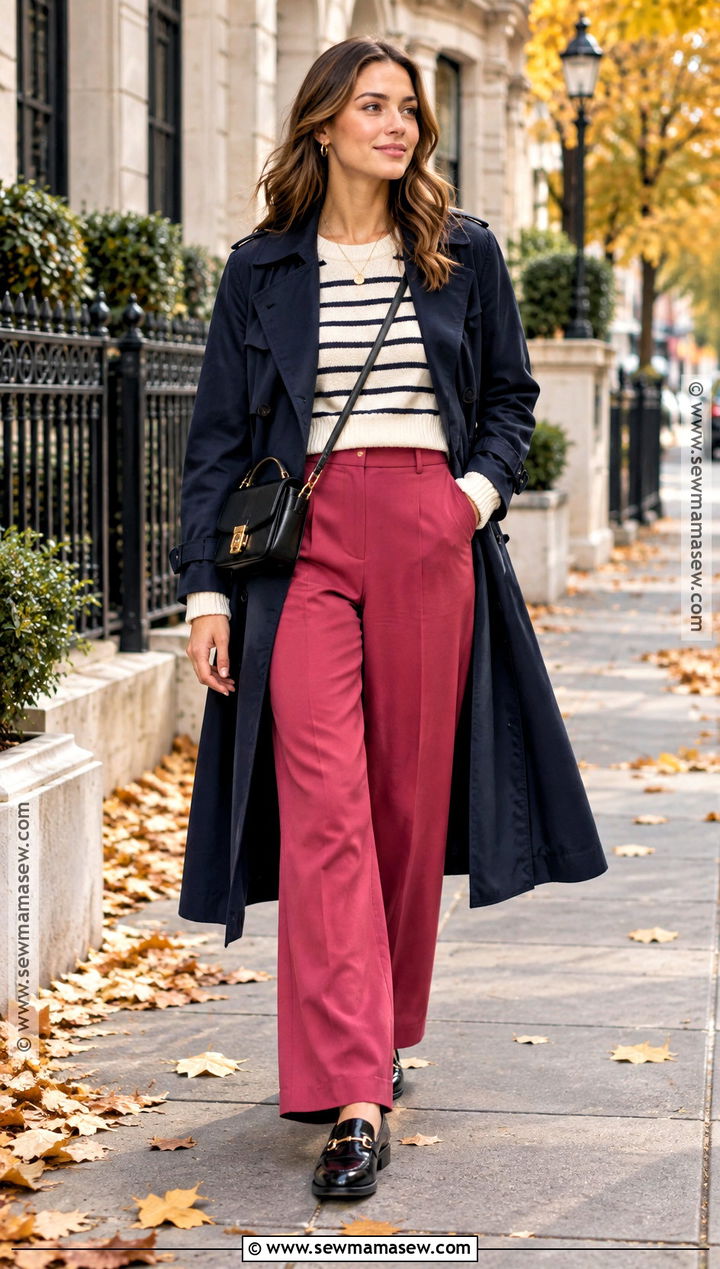 Pink Pants With Striped Sweater - 20 pink pants fall outfit
