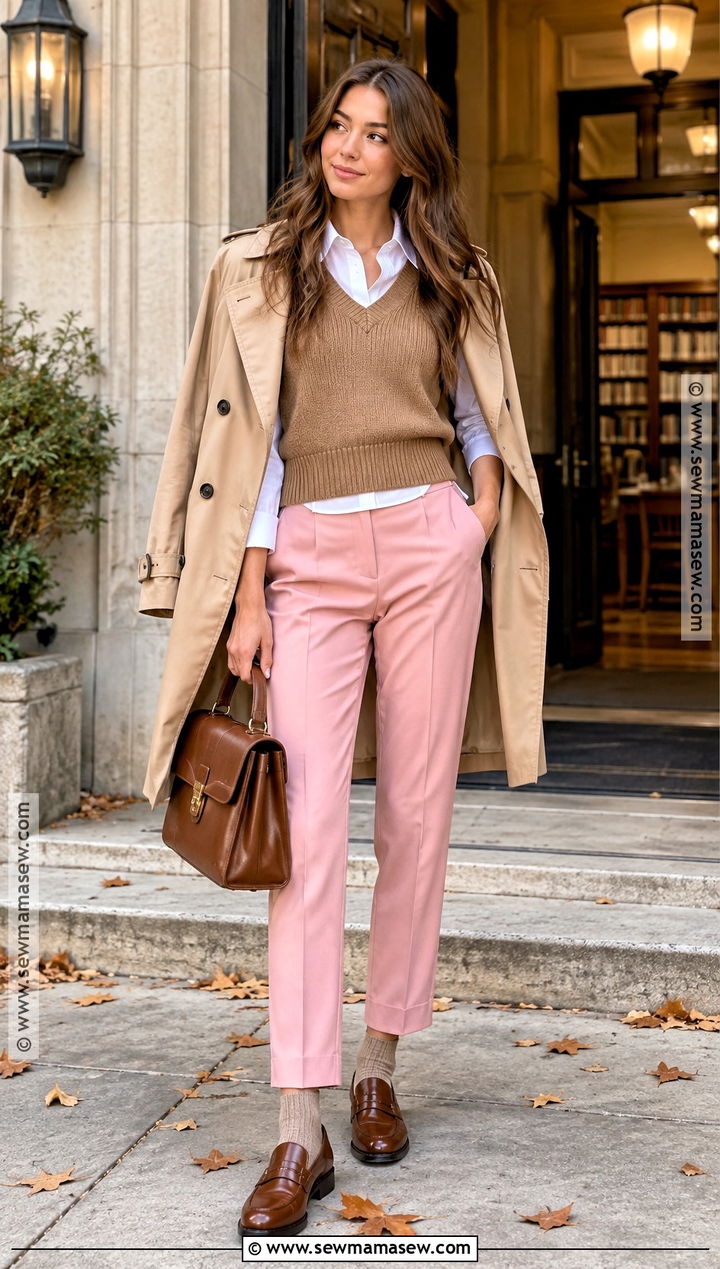 Pink Pants With White Shirt And Sweater Vest - 20 pink pants fall outfit
